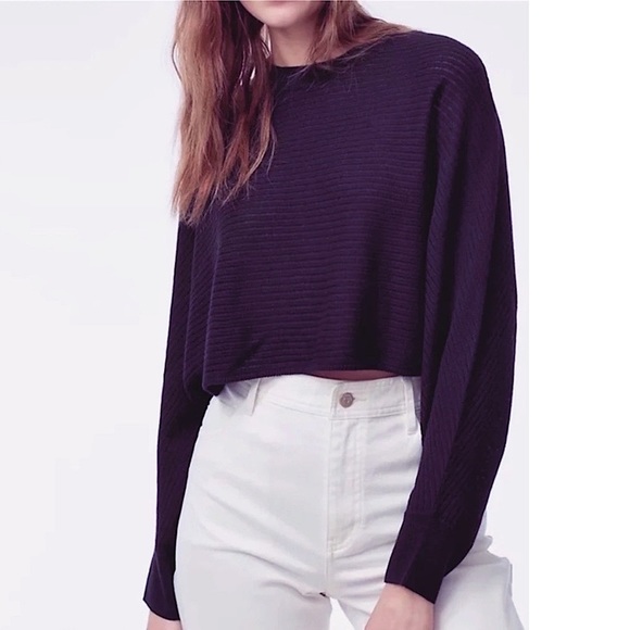 ARITZIA Wilfred Free Lolan Wool Sweater Cropped Oversized Purple XS Slouchy - Picture 2 of 10